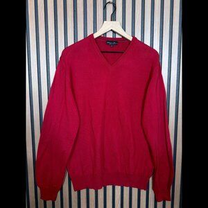 Mario Gilberti Sweater Large Mens Red 100% Merino Wool V Neck Pullover